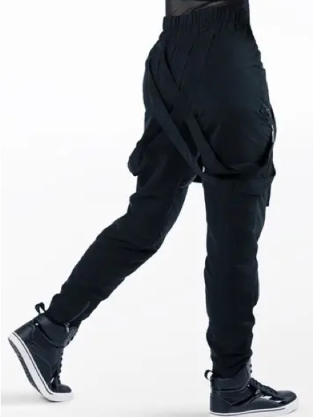 Weissman pop star Black Cargo Jogger Pants with Strap Detail